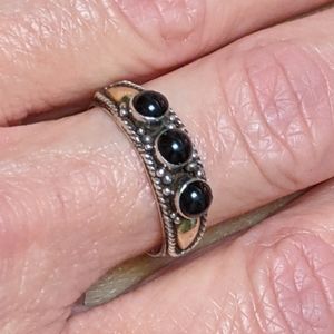 Vintage Sterling Brass & Onyx Ring 6.5